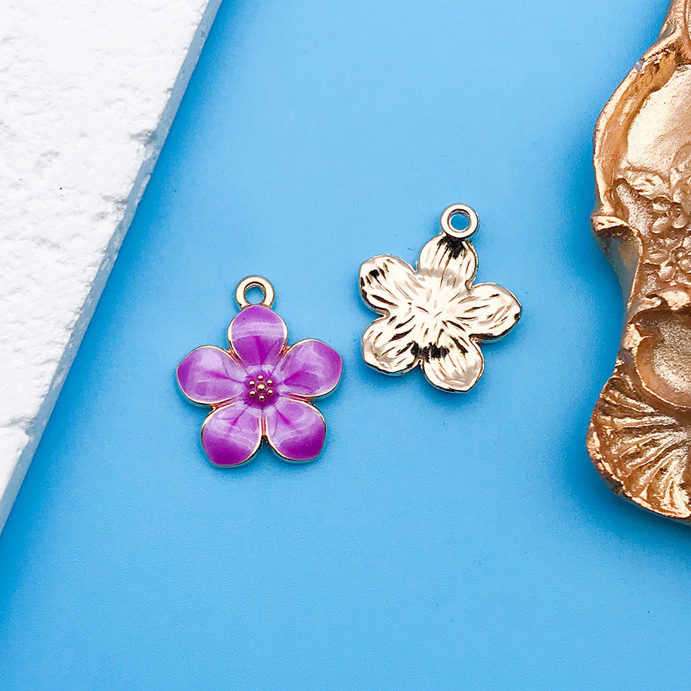 Wholesale Purple Drip Oil Alloy Flower Love DIY Necklace Bracelet Pendant